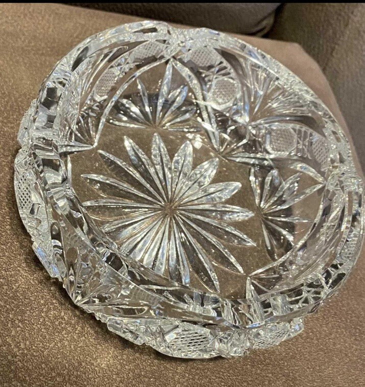 Ashtray Cigar Lead Crystal Cut Glass Quilted Strawberry Diamonds Heavy Vintage
