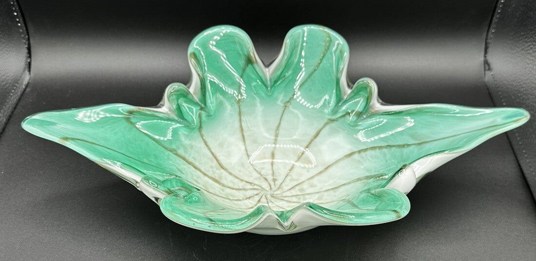 Bowl Mid-Century Green White Murano Art Glass Centerpiece Fruit Bowl Vintage
