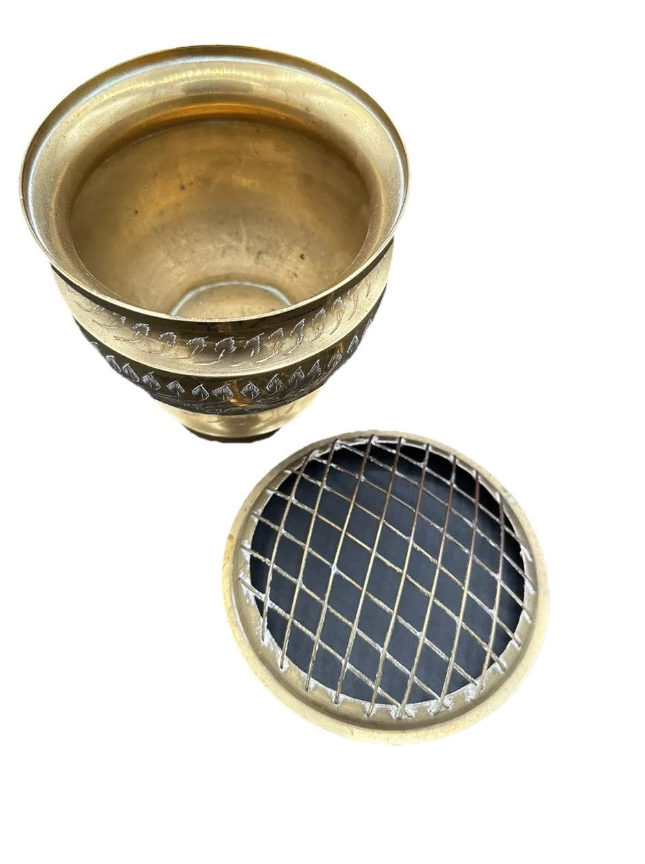 Brass Frog Artificial Flower Holder with Floral Design on the Side Vintage