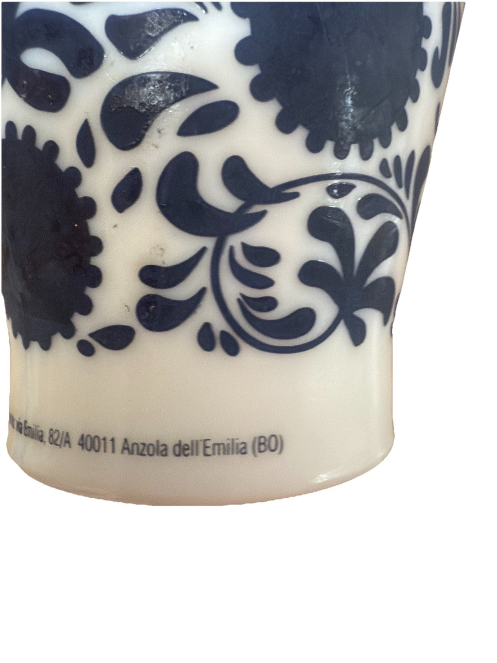 Amarena Fabbri Milk Glass Jar "Empty" Cherries Blue White Floral 5.25" H Italy