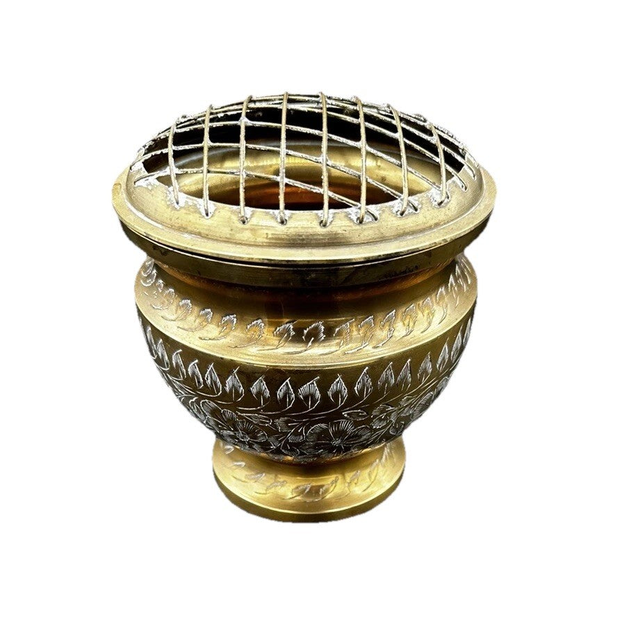 Brass Frog Artificial Flower Holder with Floral Design on the Side Vintage