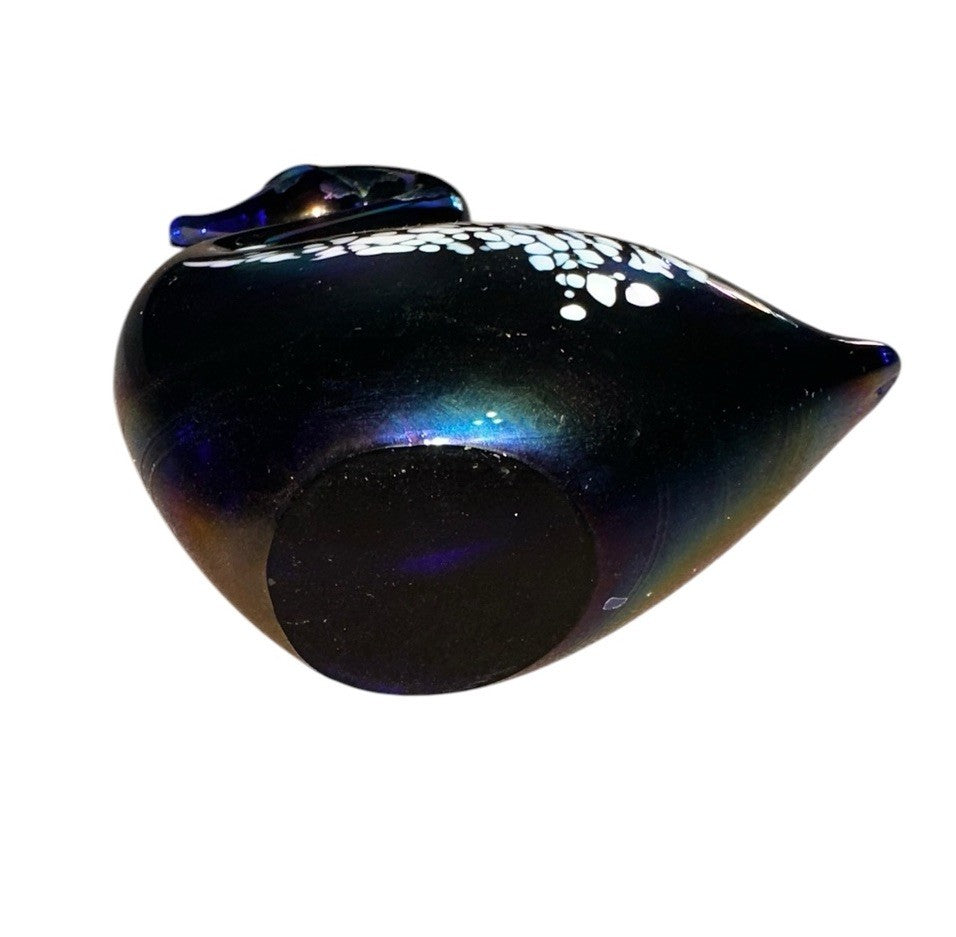 Art Glass Swan Cobalt Blue with White Iridescence Vintage