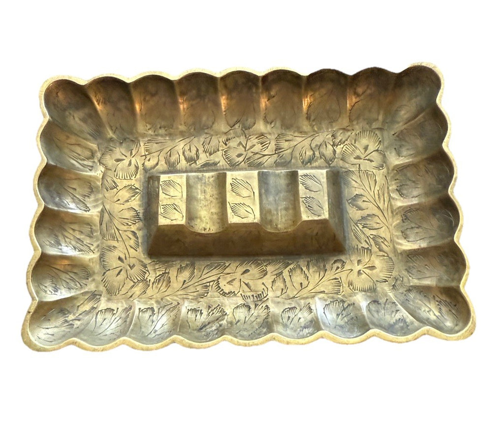 Ashtray Marked India Art Nouveau Ornate Brass Antique