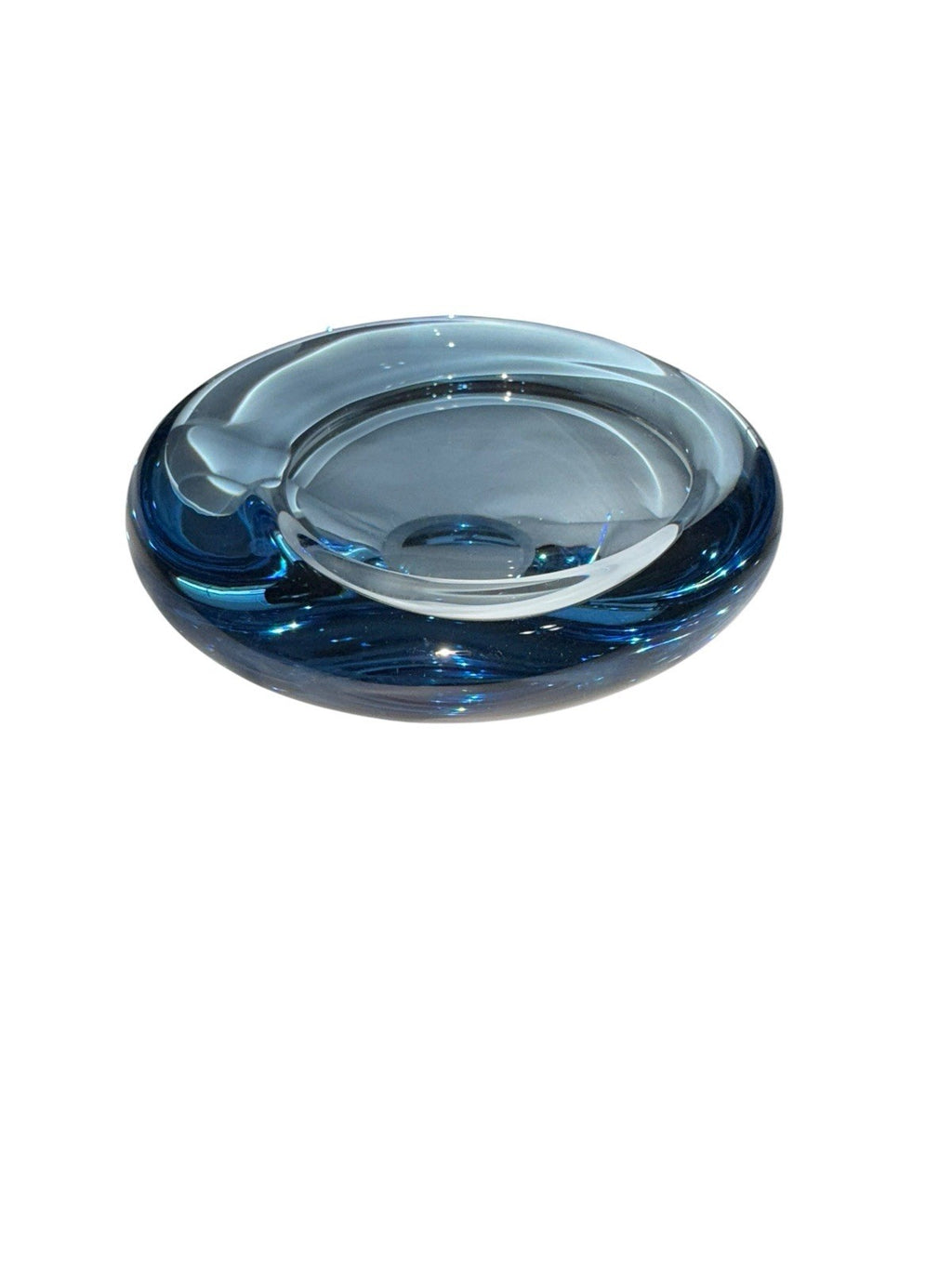 Bowl Per Lütken Holmegaard Art Glass Denmark MCM Blue Oval Signed