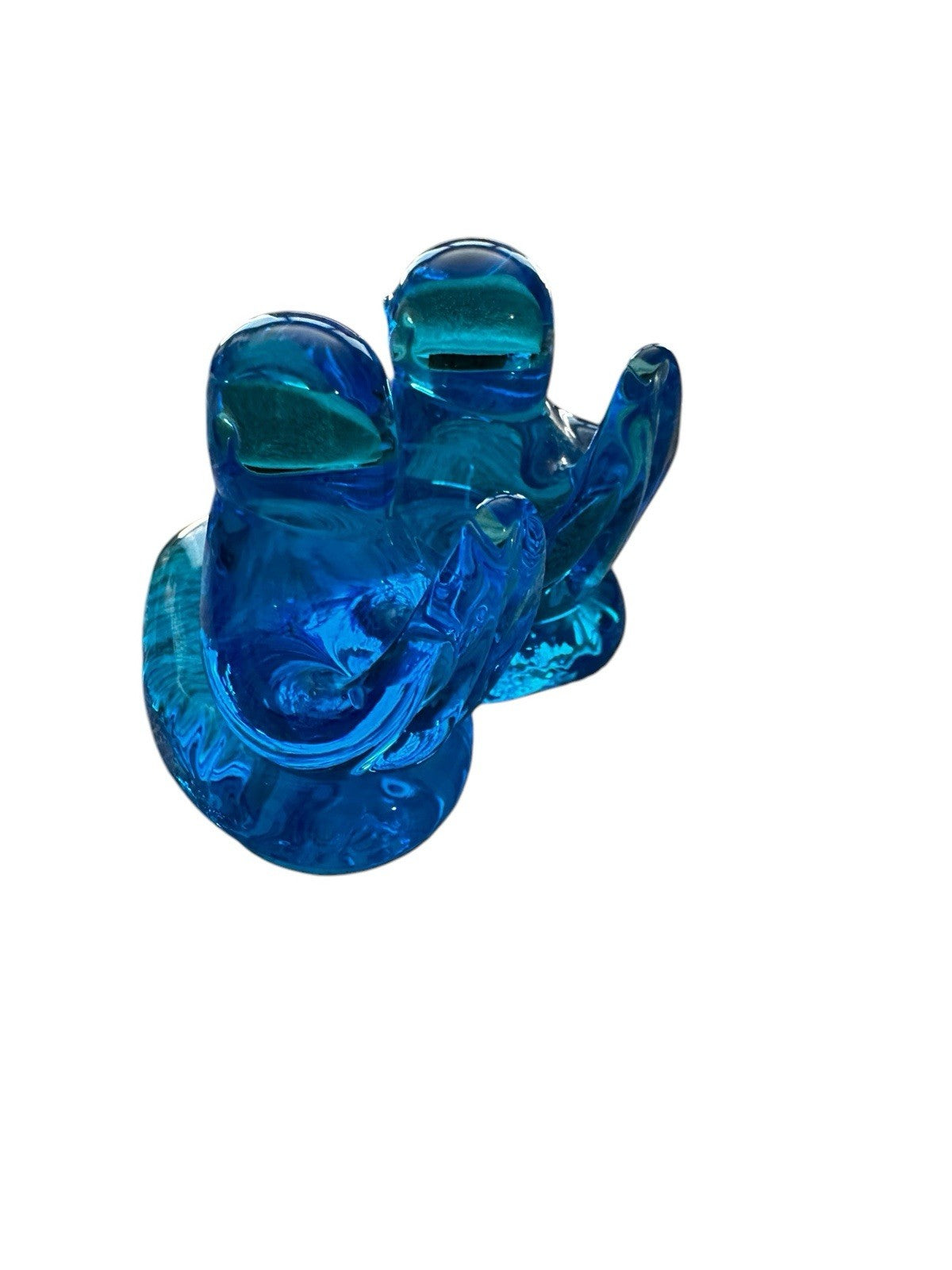 Blue Birds of Happiness Glass Figurine on Heart Base Leo Ward 2000 Signed Vtg