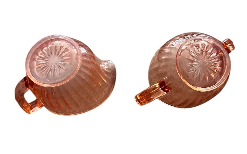 Creamer And Sugar Imperial Pink Depression Glass Open Handle Bowl Vintage