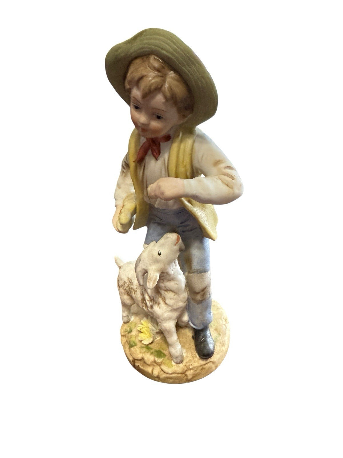 Boy With Lamb Figurine 8” Lenwile China Ardalt Japan Hand Painted Vintage