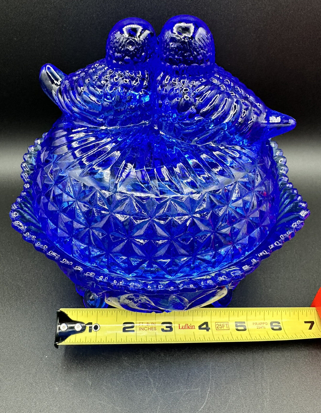 Candy Dish Hofbauer Byrdes Cobalt Blue Glass 3 Footed Large Love Birds Vintage