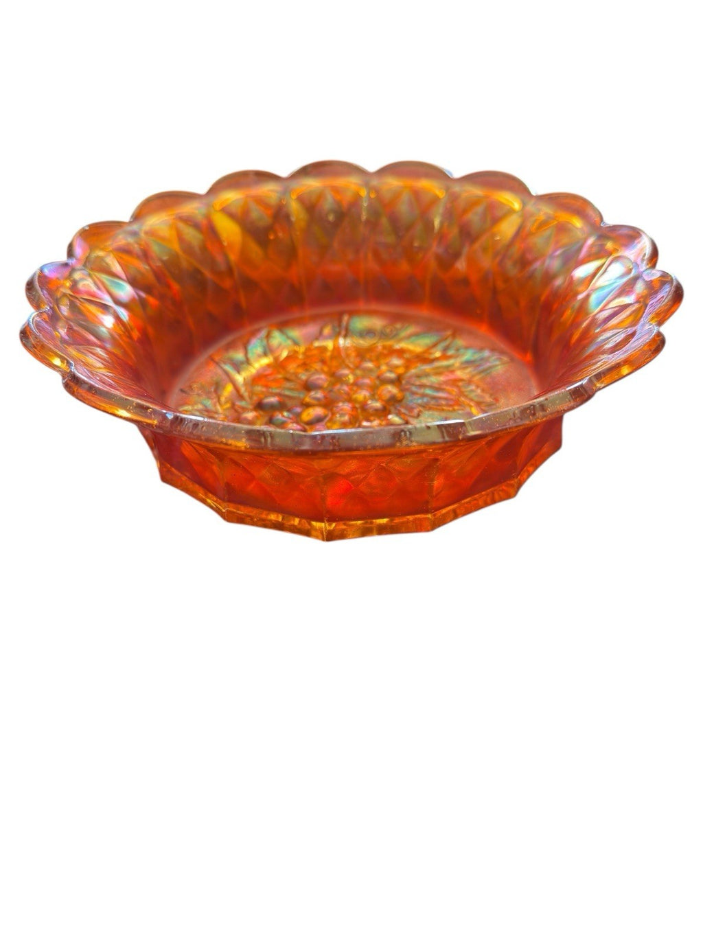 Carnival Glass Bowl Imperial Heavy Grape Marigold 8.75” Vintage
