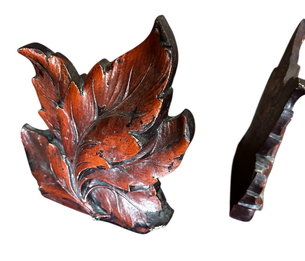 Bookends Gatco Brown Wood Tree Leaves Set Of 2  6.75” x 5.75” Vintage