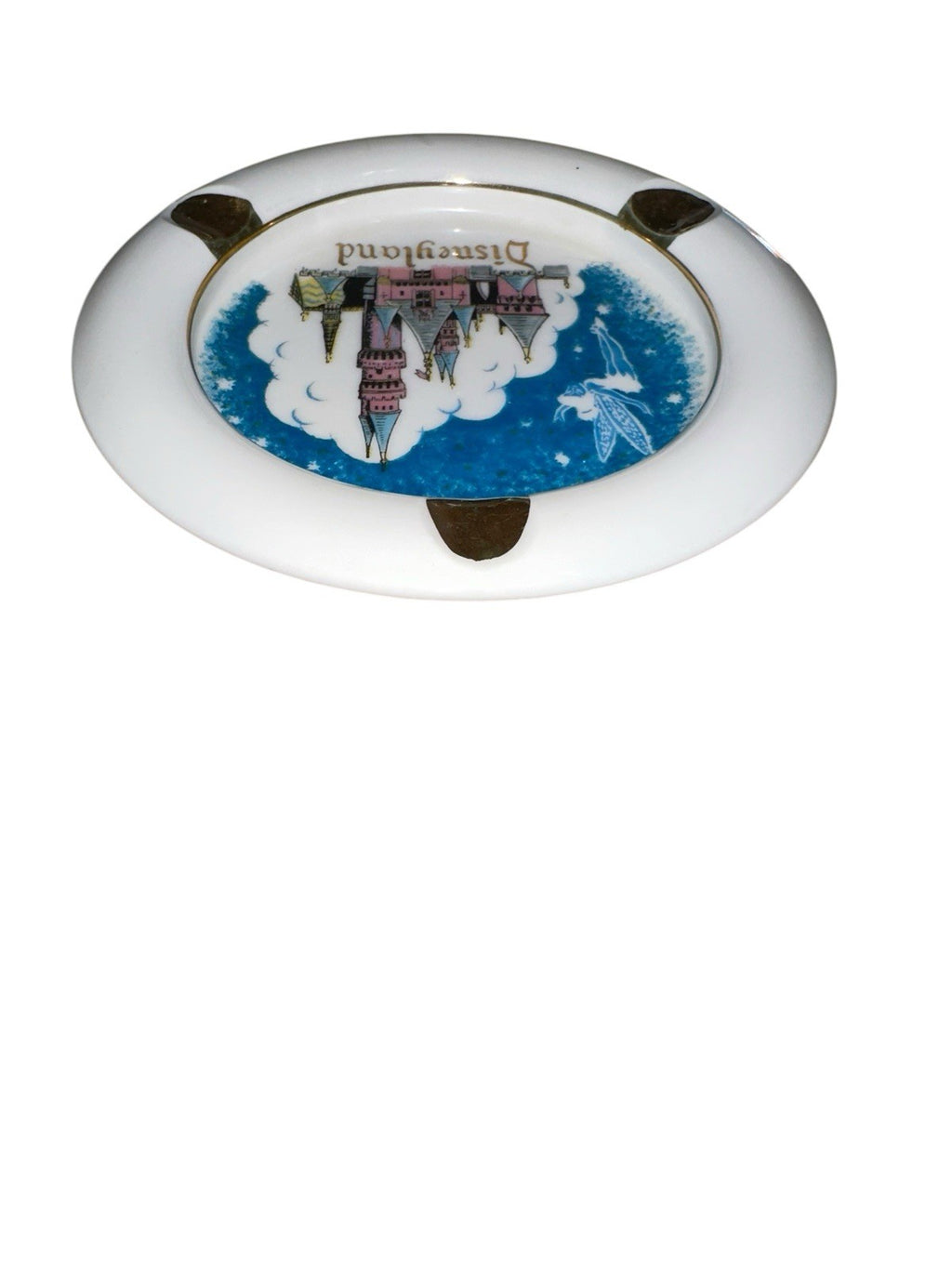 Ashtray Tinkerbell Gold Pink Aqua Colors Ceramic 5" Disneyland Castle Vtg