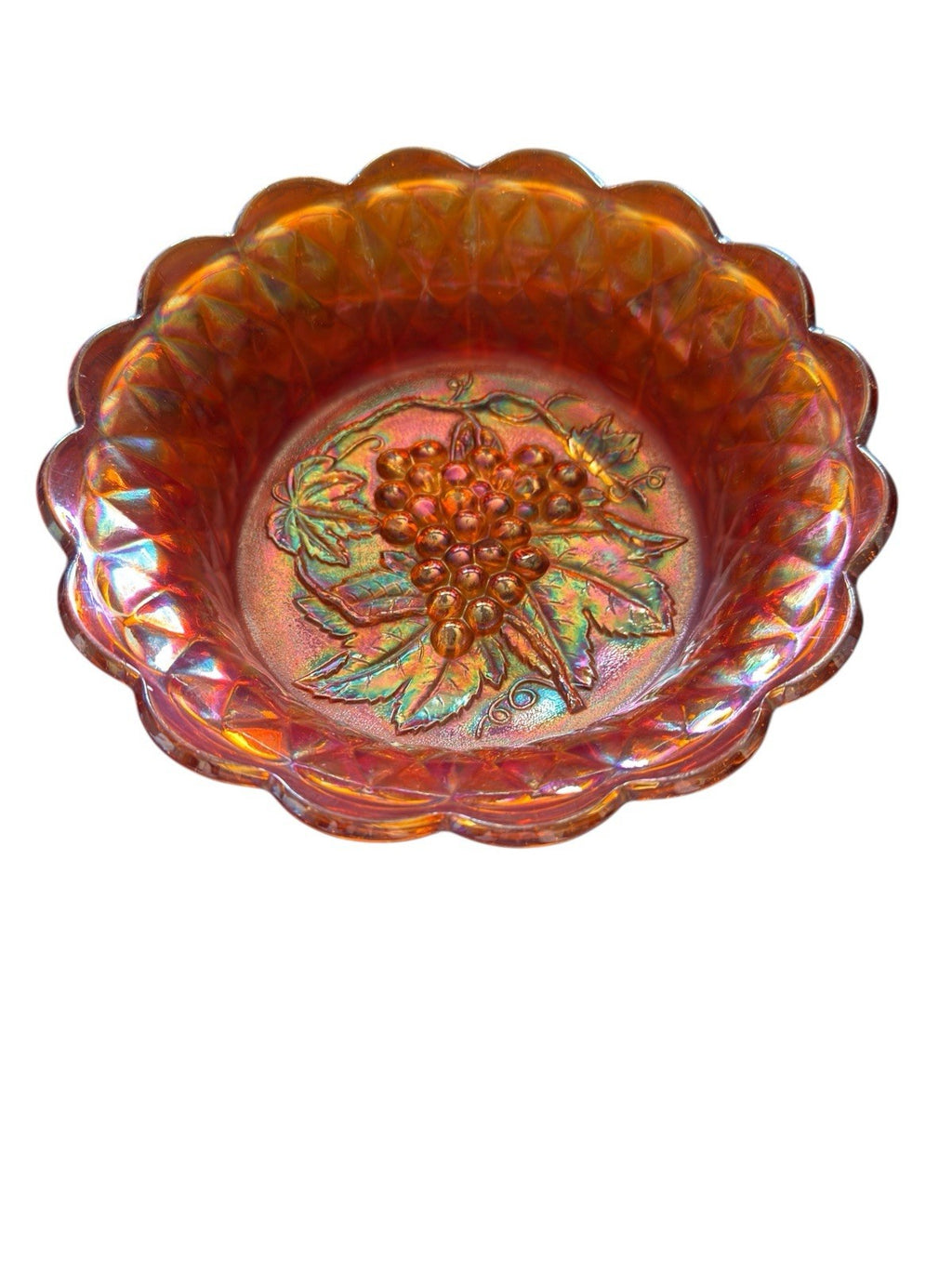 Carnival Glass Bowl Imperial Heavy Grape Marigold 8.75” Vintage
