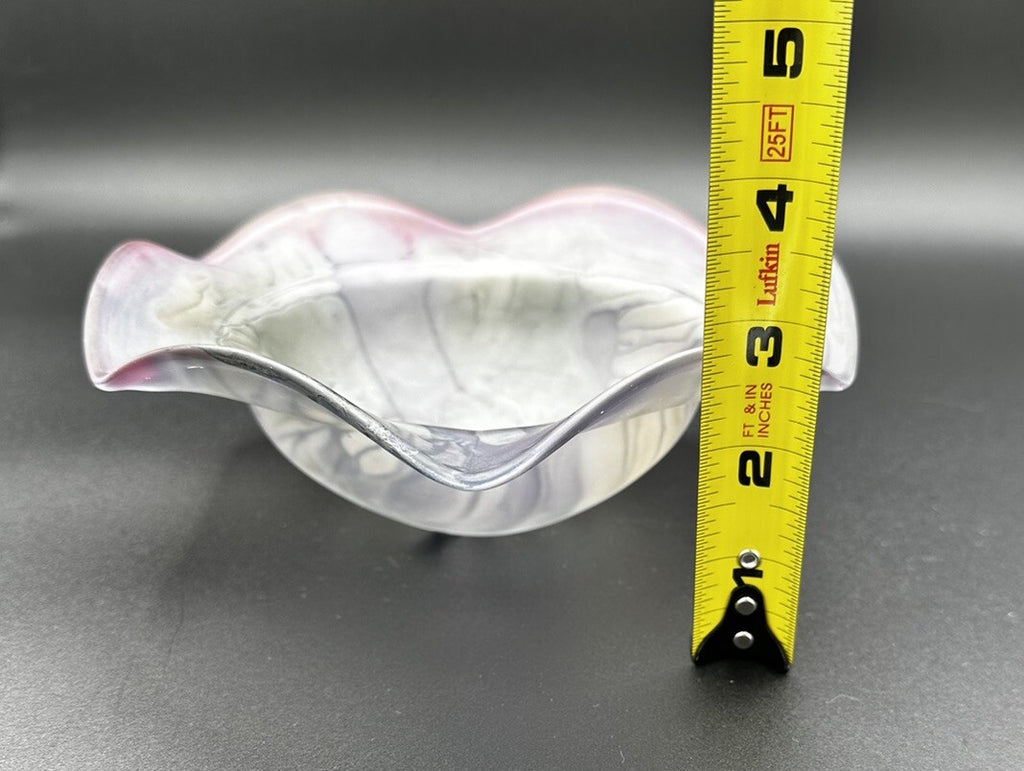 Bowl Purple Pink Drip Rueven Nouveau  Art Glass Scalloped Edge Vintage