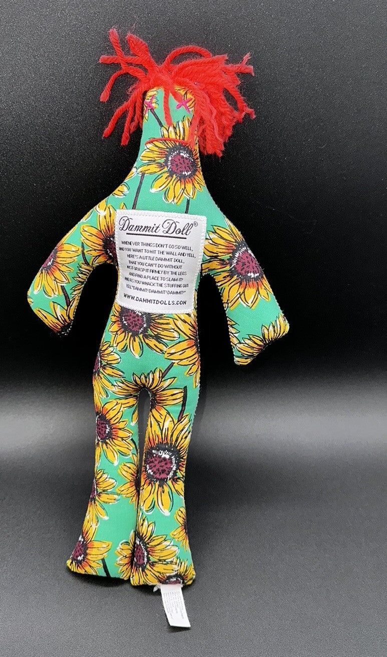 Dammit Doll Stuffed Plush Doll Toy  Sunflowers Red Hair 12" Preowned