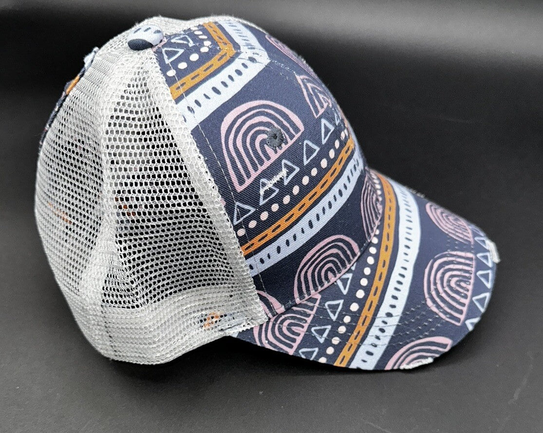 Baseball Hat Adjustable Mesh Distressed With Ponytail Hole Latched Mama Womens