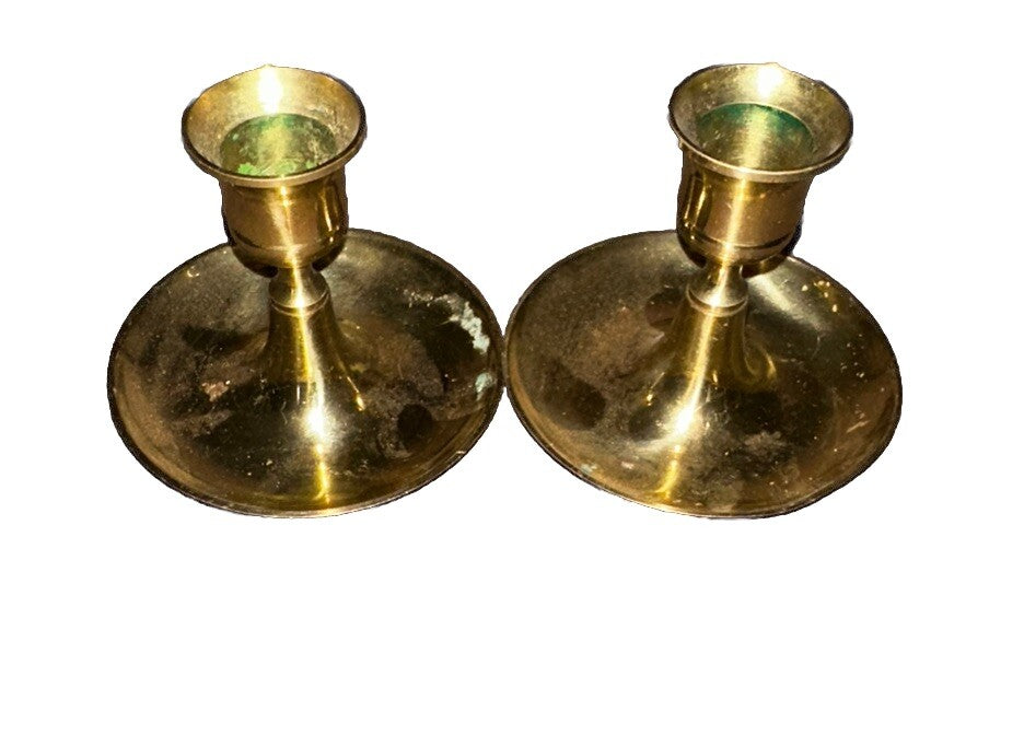 Candleholders Saucers Baldwin 3" T By 3” W Brass Vintage