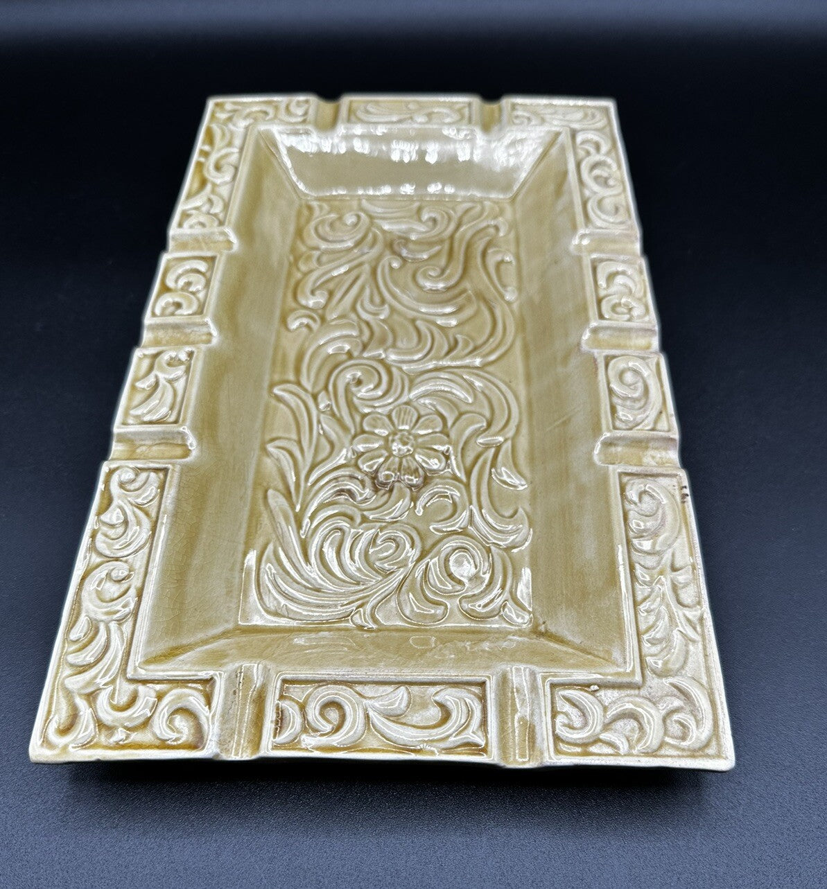 Ashtray Decor 3D Floral Porcelain Large Trinket Dish Retro Japan MCM Vintage