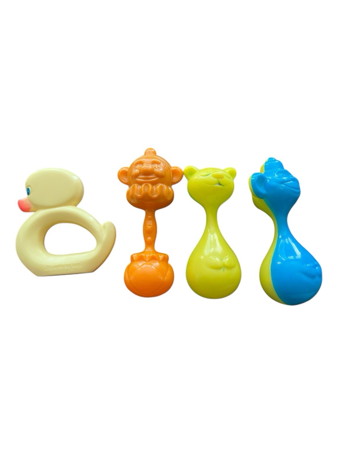 Baby Rattles Clown Monkey Duck Bear 4 Piece Lot Vintage