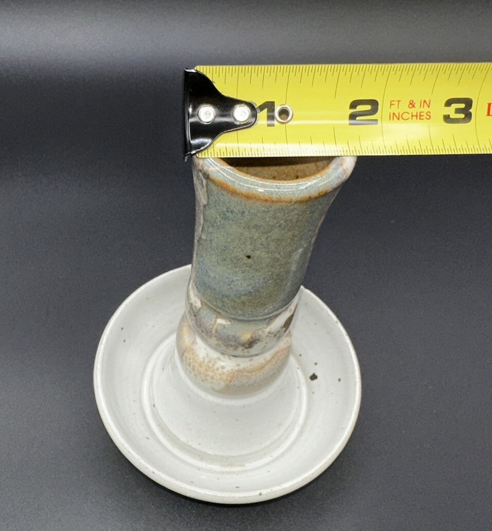 Candlestick Holder Studio Art Pottery Brown Gray Signed Vintage