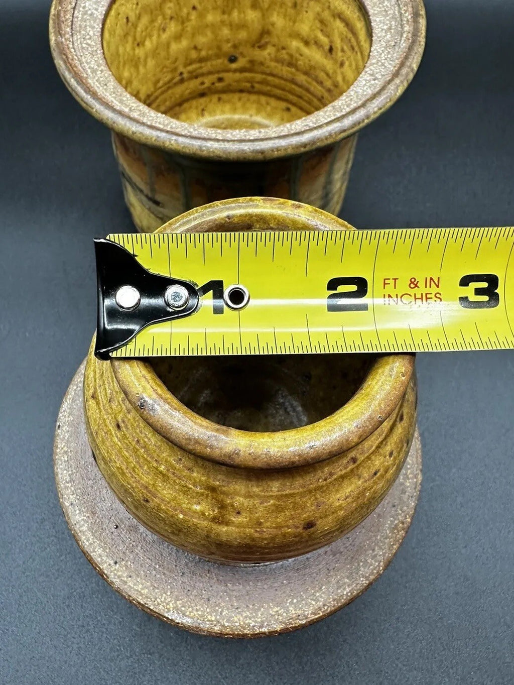 Butter Bell Keeper Crock Yellow/Brown Hues Drip Glaze Studio Art Pottery Signed