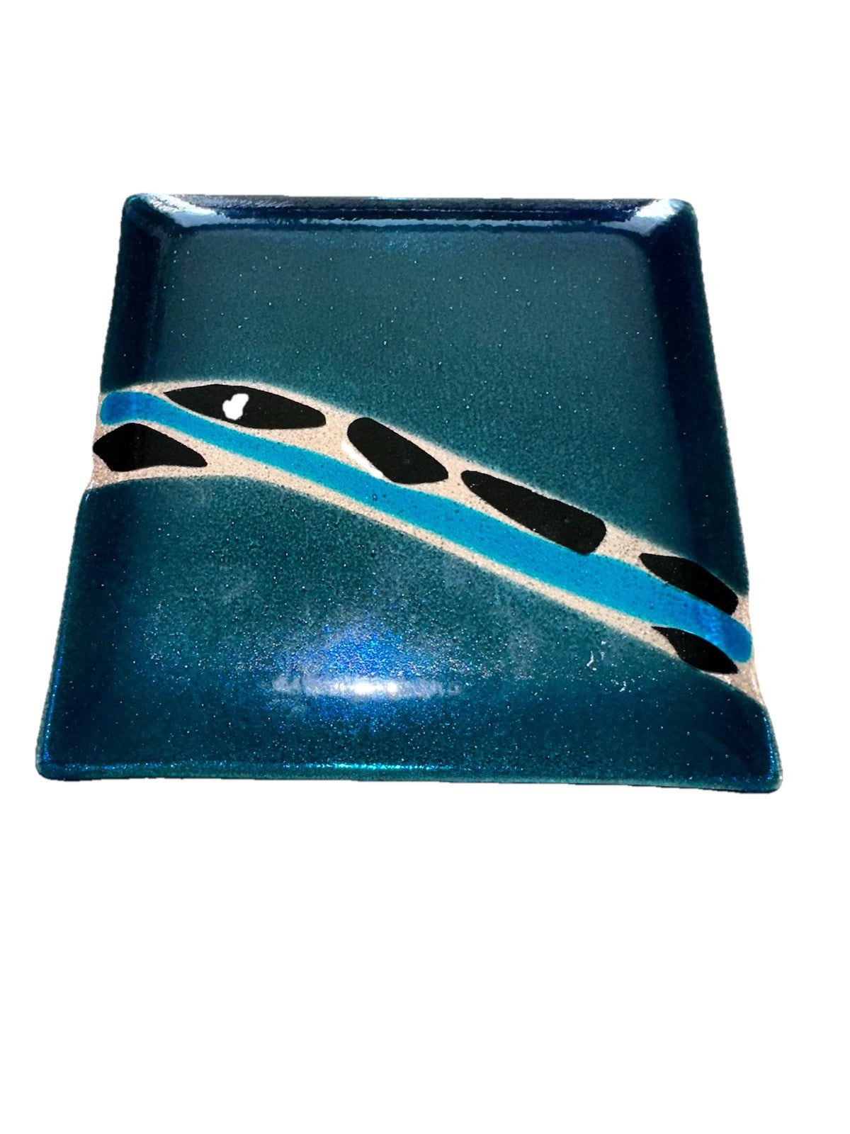 Art Glass Square 7.75” Dish Melinda Signed 08 Iridescent Dichroic Fused Studio