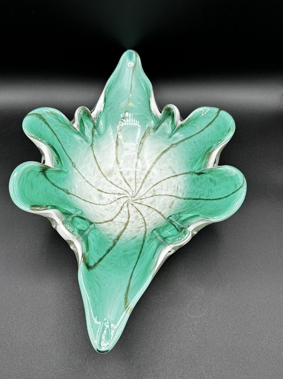 Bowl Mid-Century Green White Murano Art Glass Centerpiece Fruit Bowl Vintage