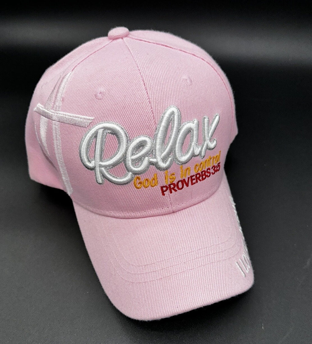 Baseball Hat Relax God is in Control Proverb 3:5 White Denim Christian Cap