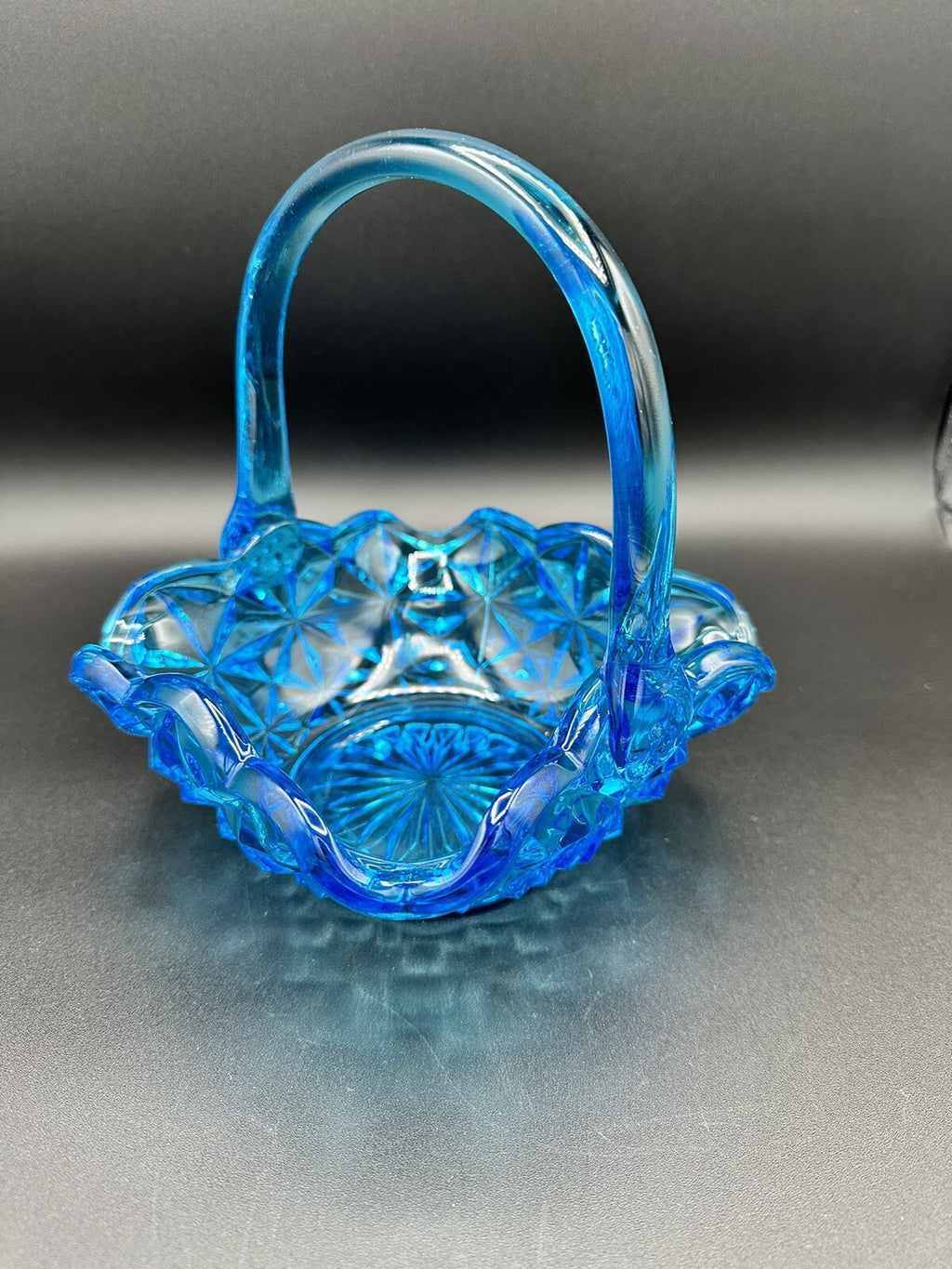Basket Blue With Handle 7" Indiana Glass Monticello Vintage