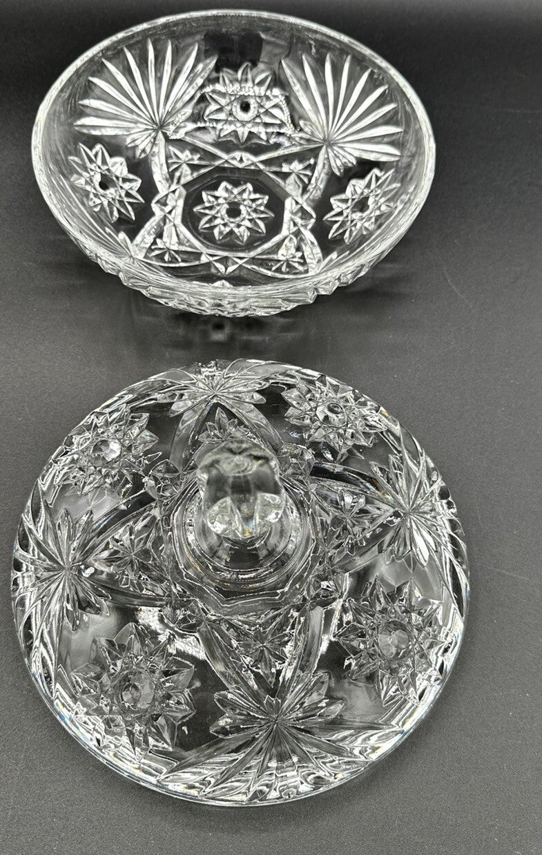 Candy/Trinket Dish Anchor Hocking Star Of David Precut Glass Lidded Vintage