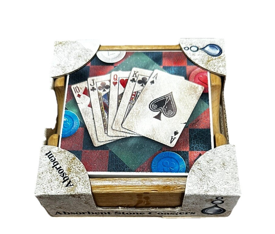 Absorbent Stone Trivet w/ Poker Casino Cards Design 6” Sealed New