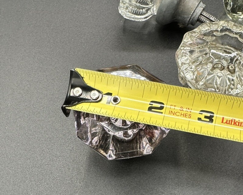 Antique Door Knobs Brass Collar & Spindles Hardware 7 Sets Glass 12 pt