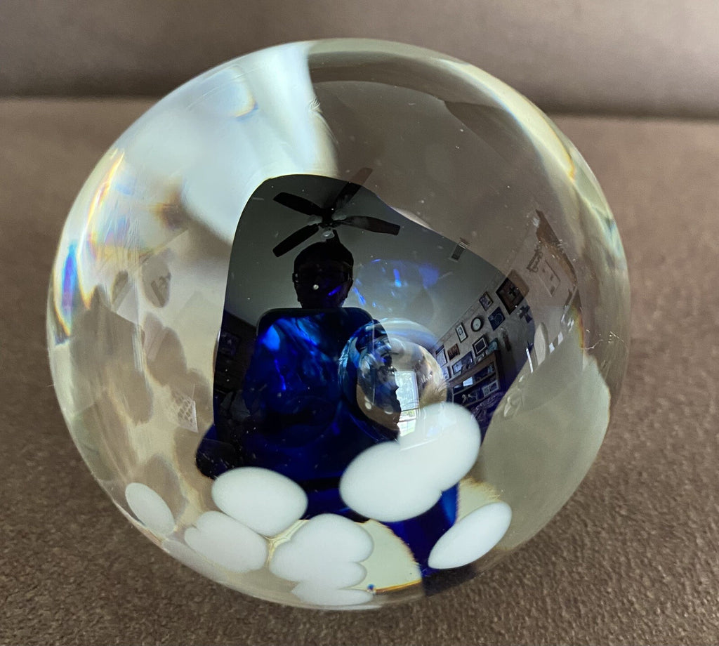 Art Glass Paperweight Cobalt Blue 3" Diam 2 5/8” Tall Signed Harv Harris Studio