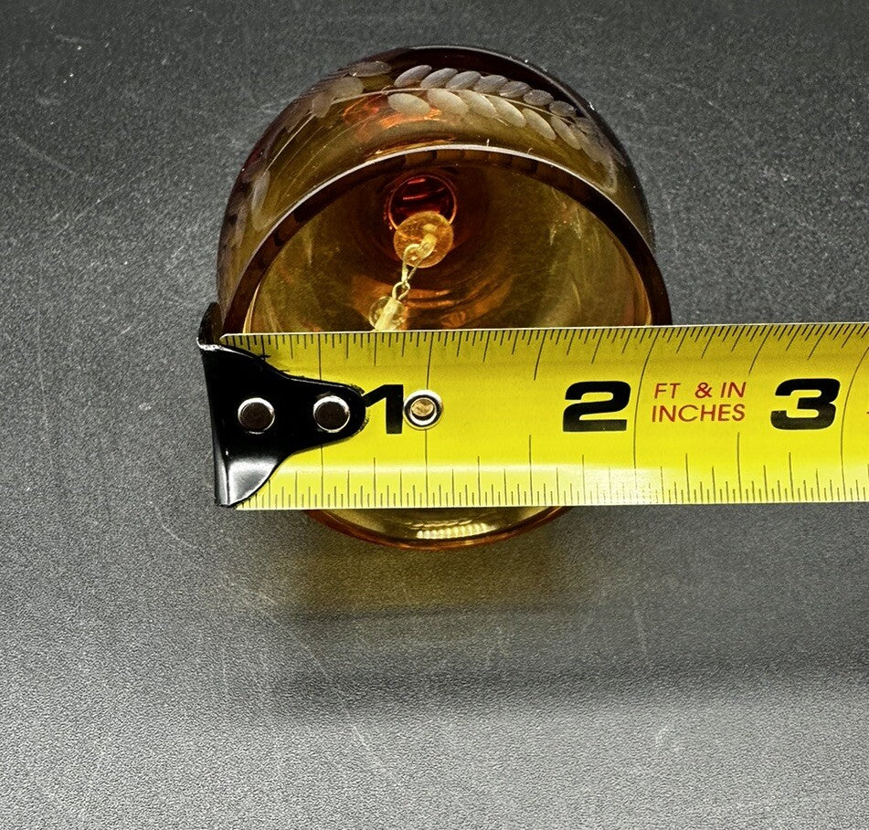 Bell Sunflower & Leaf Etched Design Krosno Amber Glass Vintage