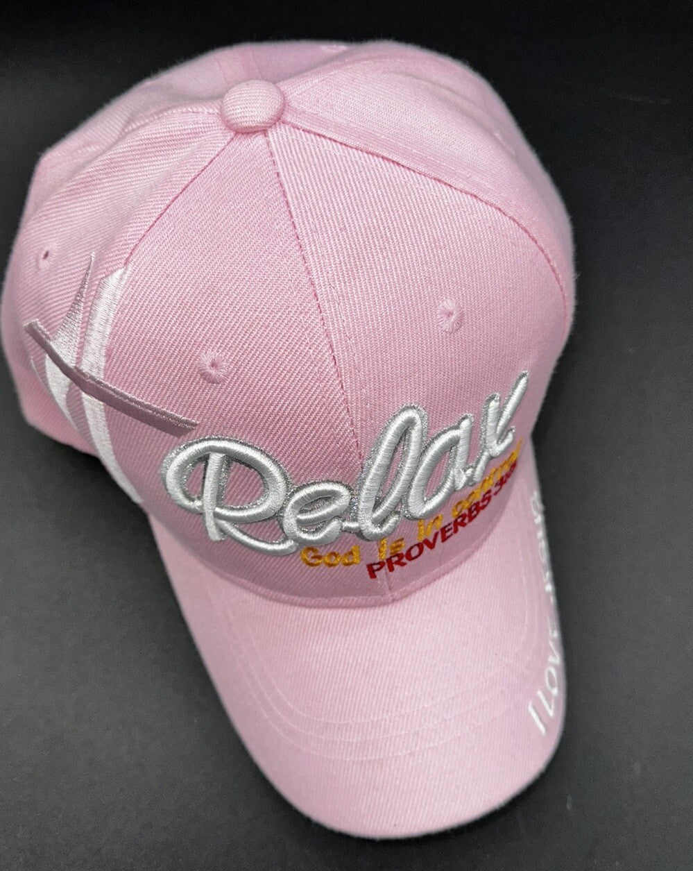 Baseball Hat Relax God is in Control Proverb 3:5 White Denim Christian Cap