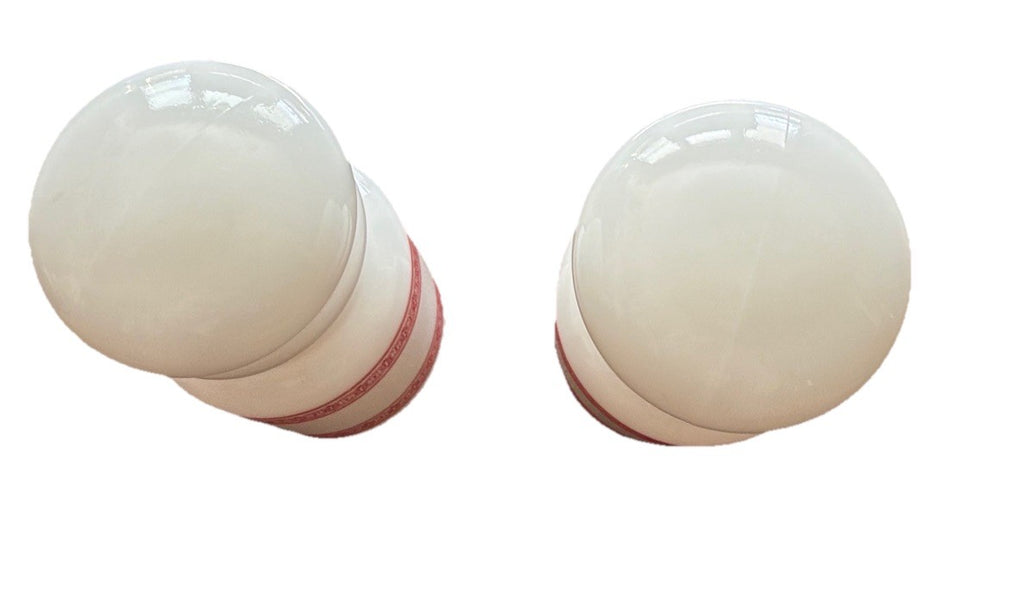 Apothecary Jar Red/White Pattern Set Of 2 Milk Glass Bubble Top Belgian Vintage
