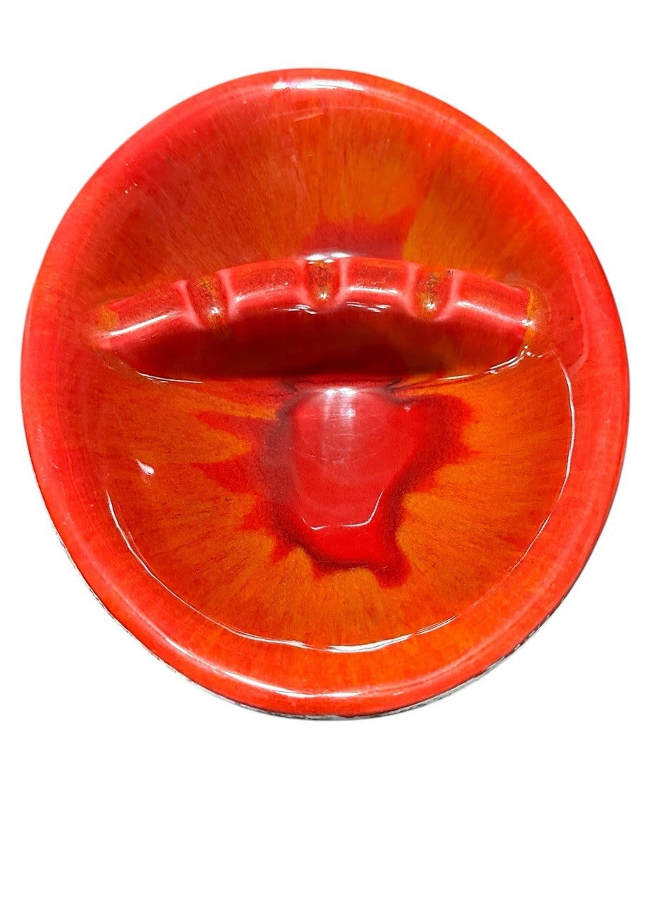 Ashtray Orange Red Black Lava Style Glaze California Pottery Vintage