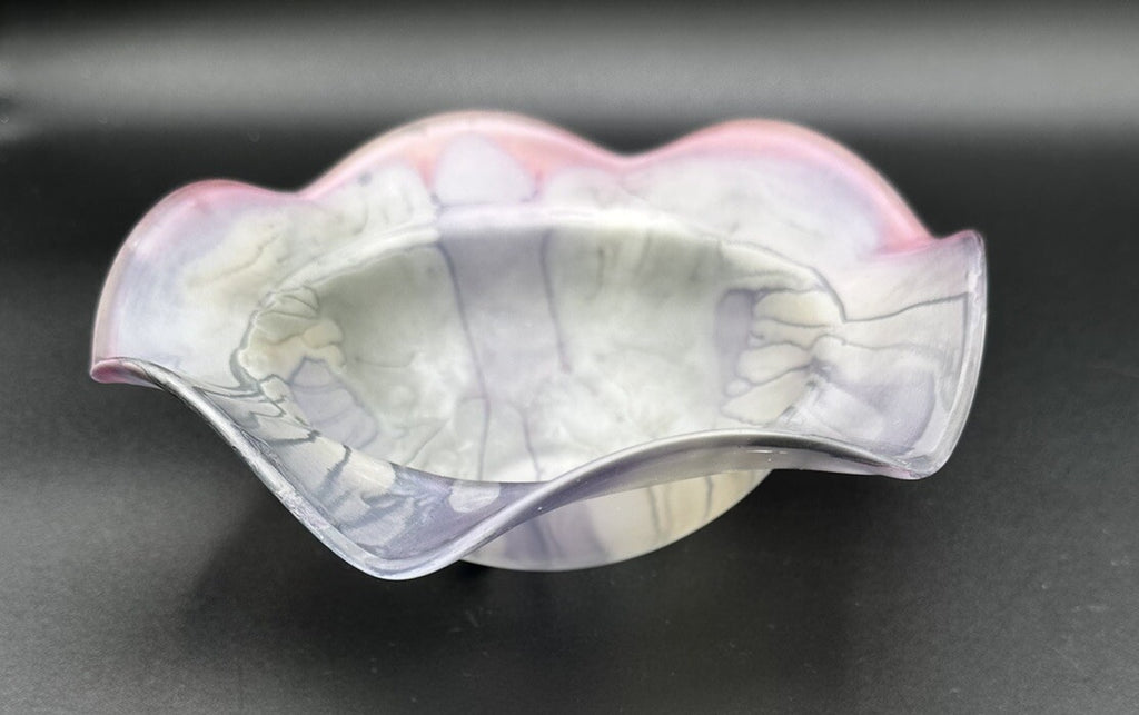 Bowl Purple Pink Drip Rueven Nouveau  Art Glass Scalloped Edge Vintage
