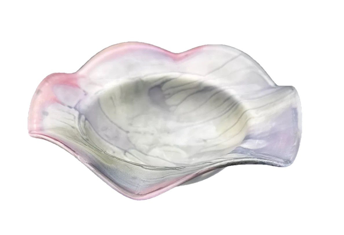 Bowl Purple Pink Drip Rueven Nouveau  Art Glass Scalloped Edge Vintage