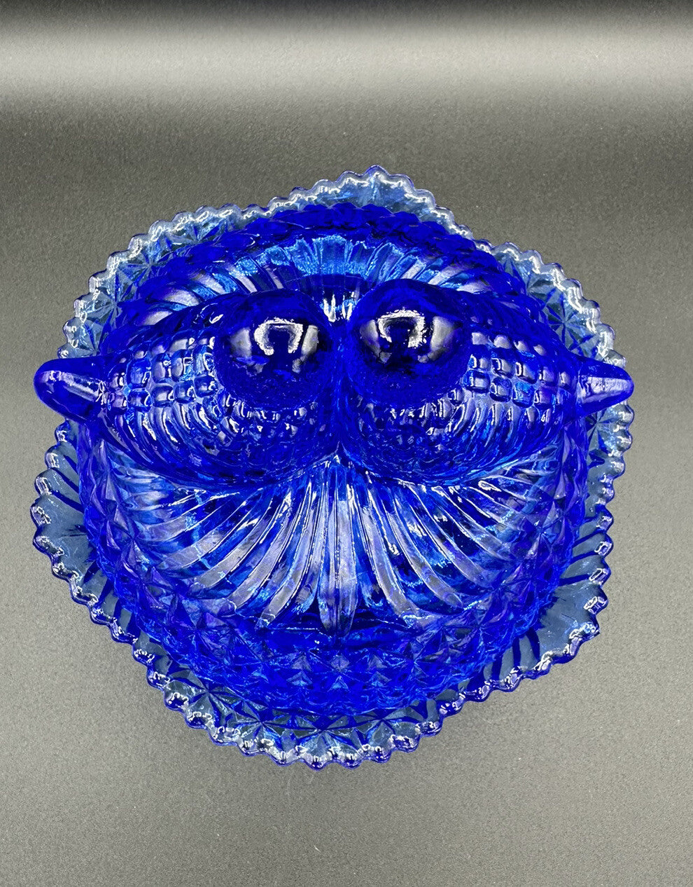 Candy Dish Hofbauer Byrdes Cobalt Blue Glass 3 Footed Large Love Birds Vintage