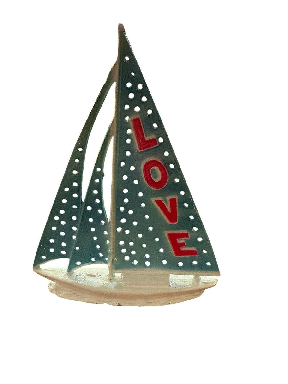 Earring Holder Metal Blue Love Sailboat Vintage