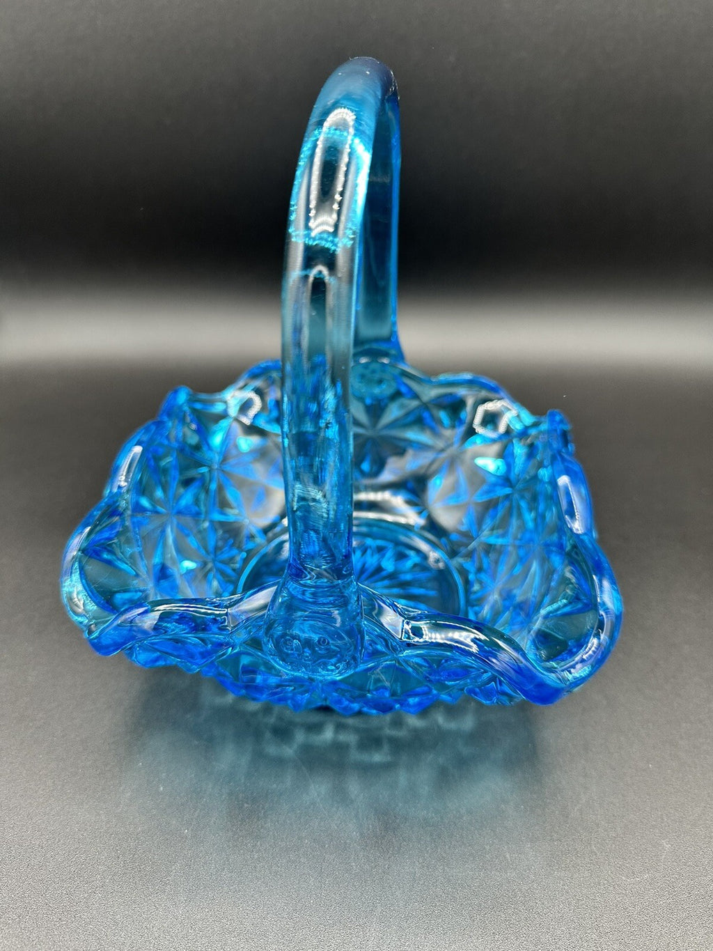 Basket Blue With Handle 7" Indiana Glass Monticello Vintage