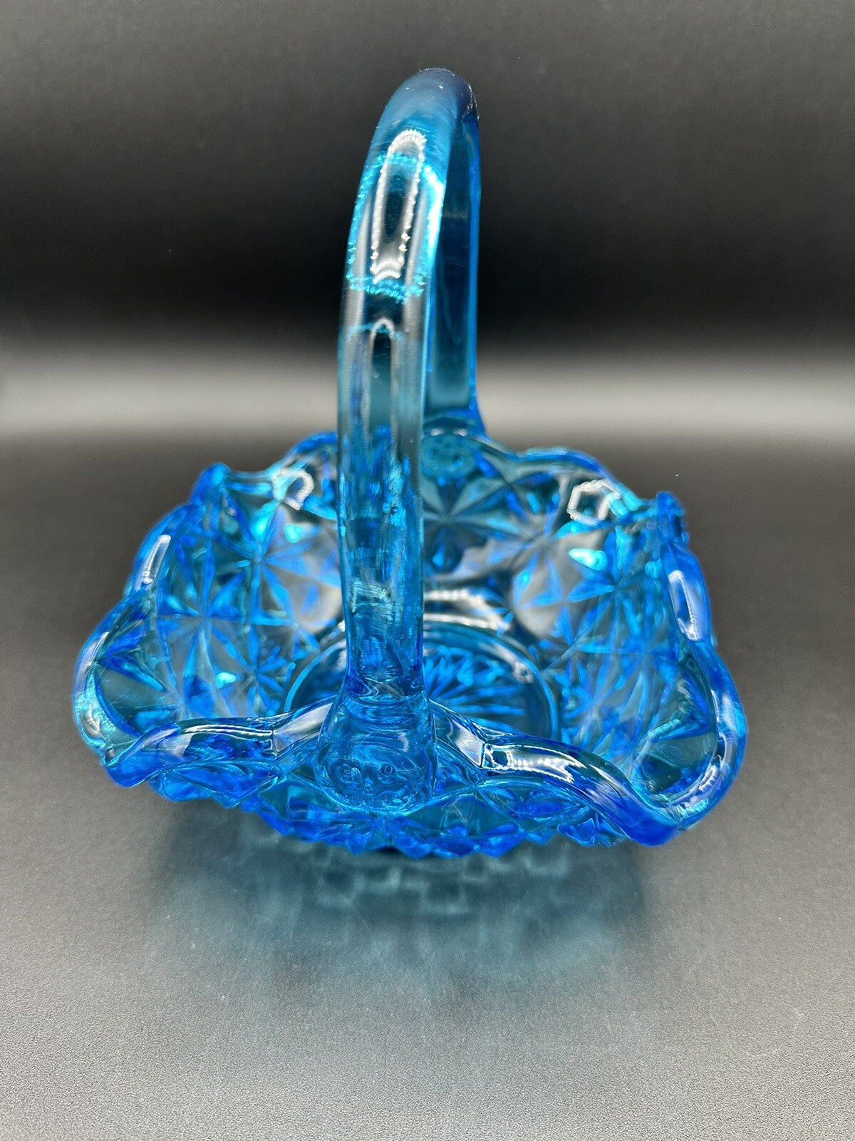 Basket Blue With Handle 7" Indiana Glass Monticello Vintage