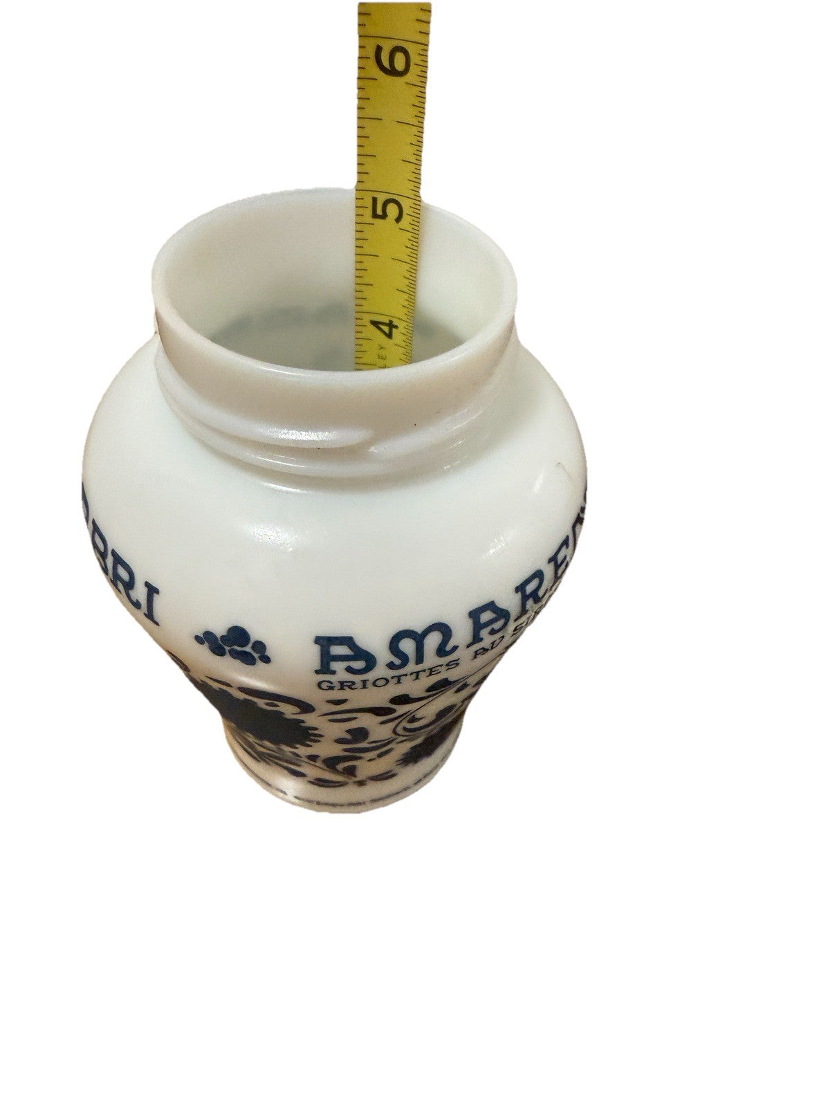 Amarena Fabbri Milk Glass Jar "Empty" Cherries Blue White Floral 5.25" H Italy