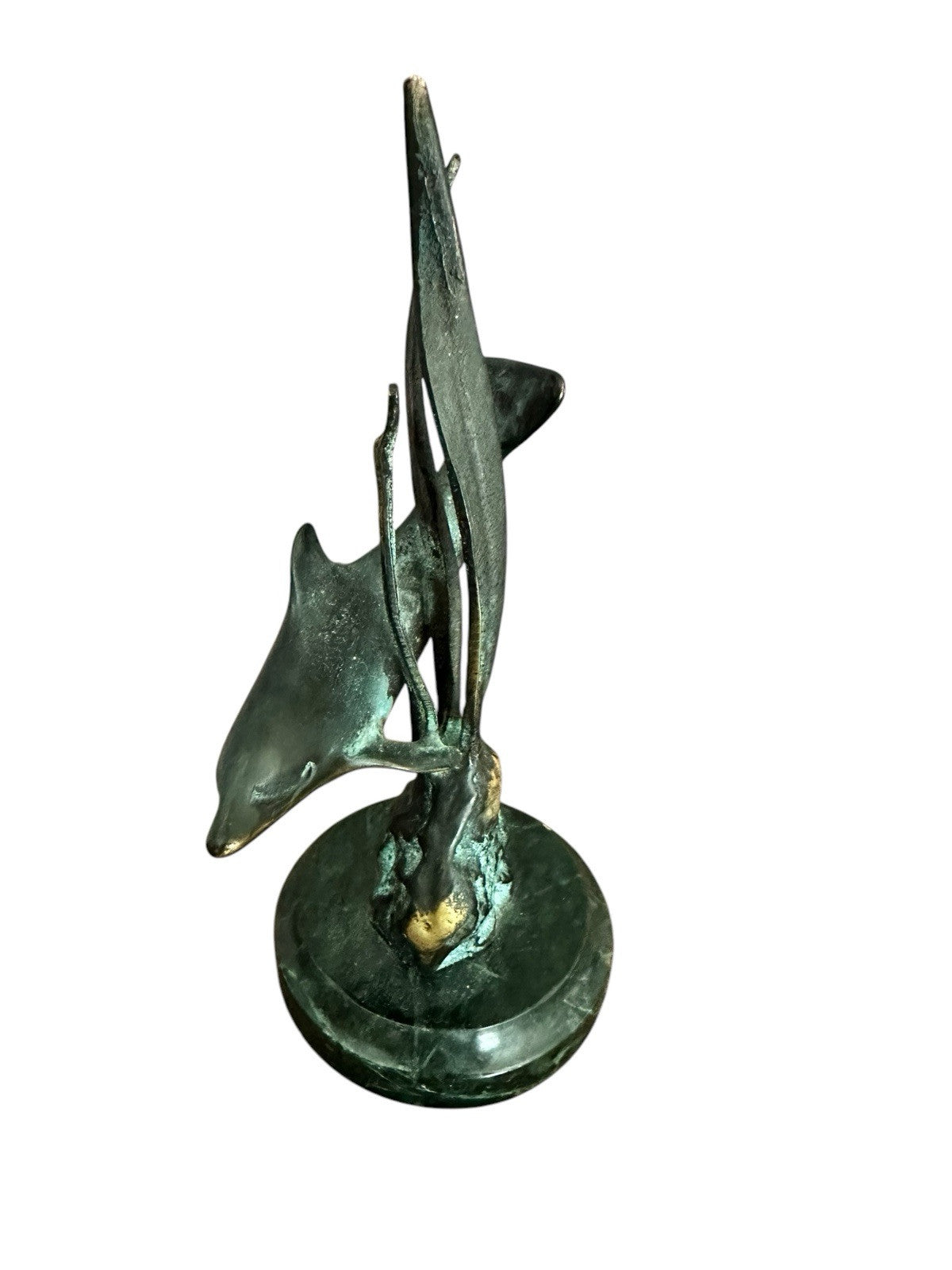 Dolphin Sculpture Marble Base Seagrass Ocean Decor SPI Gallery Metal Brass