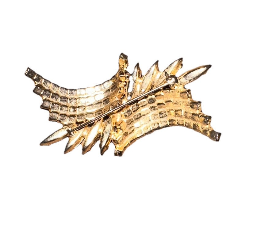 Brooch 1960’s GoldTone Purple And Lavender Crystals 2.50” Arch Pin Vintage