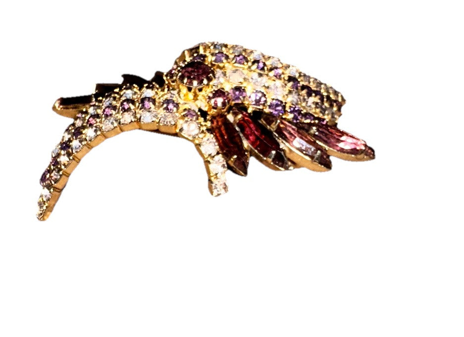 Brooch 1960’s GoldTone Purple And Lavender Crystals 2.50” Arch Pin Vintage