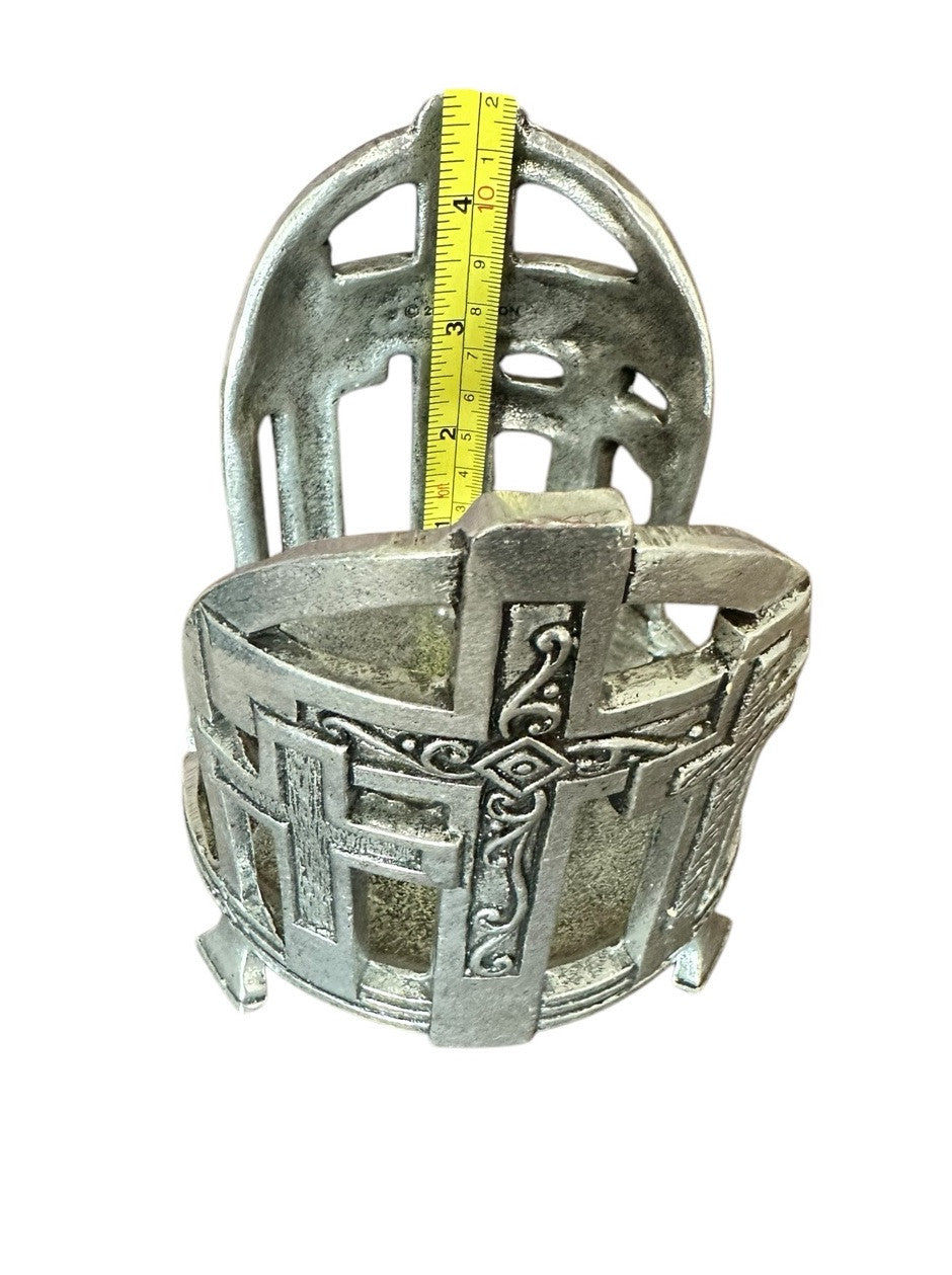 Candle Holder, 5.75”2001 Carson Statesmetal Pewter Crosses Large Jar Footed