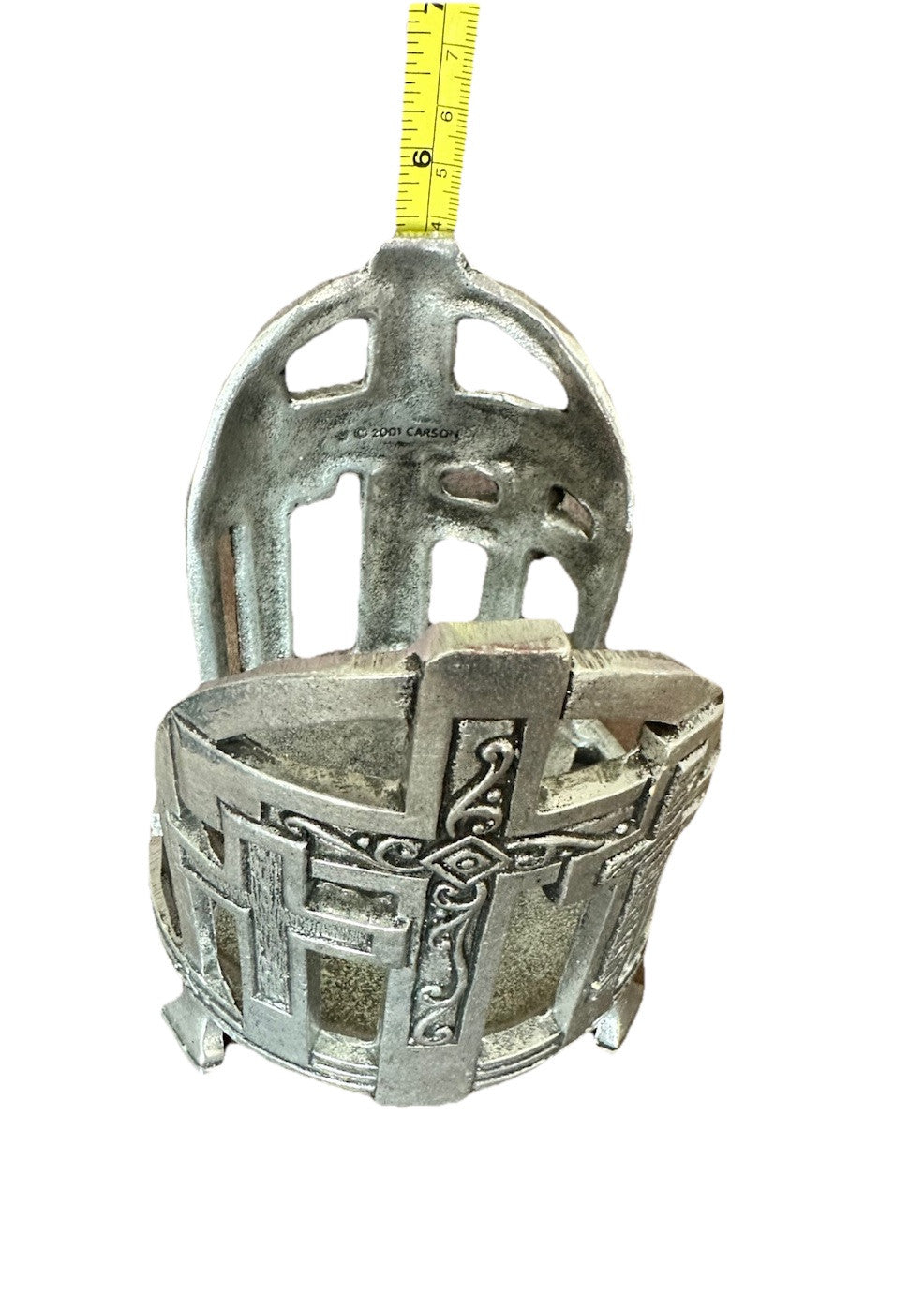 Candle Holder, 5.75”2001 Carson Statesmetal Pewter Crosses Large Jar Footed
