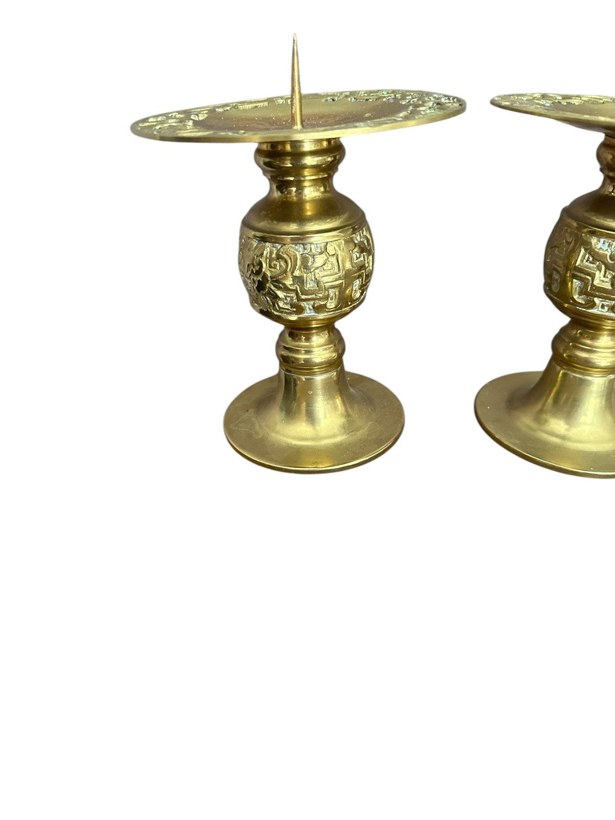 Candle holder Brass intricate detail dragon flower5.75" Tall (2) Vintage