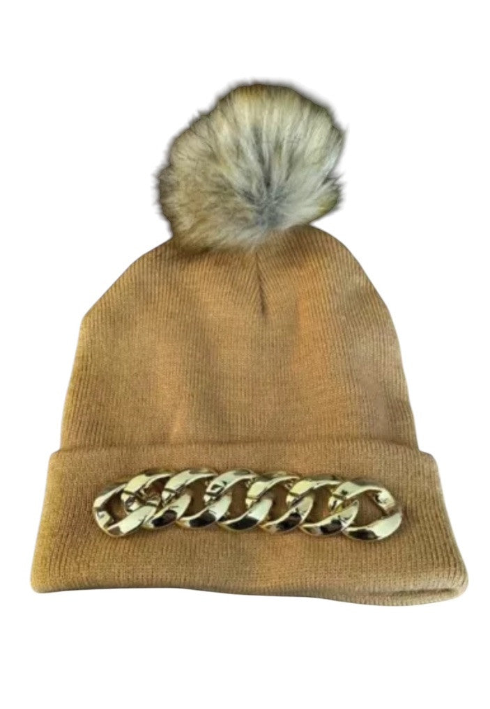 Beanie Hat W/Gold Plastic Rings On Front Steve Madden Acrylic Gold